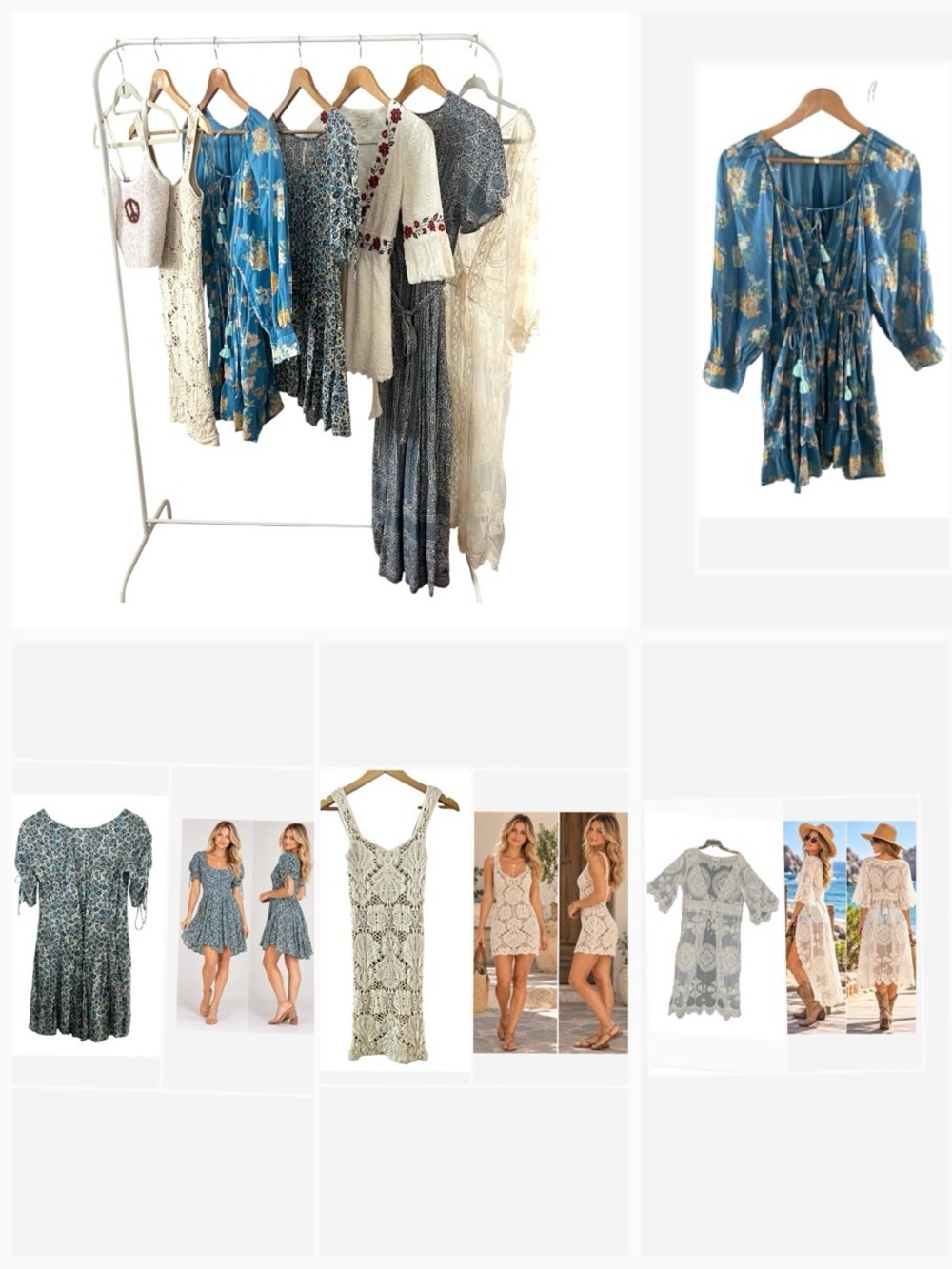 Free People Blue Floral Tie-Waist Tiered Mini Dress